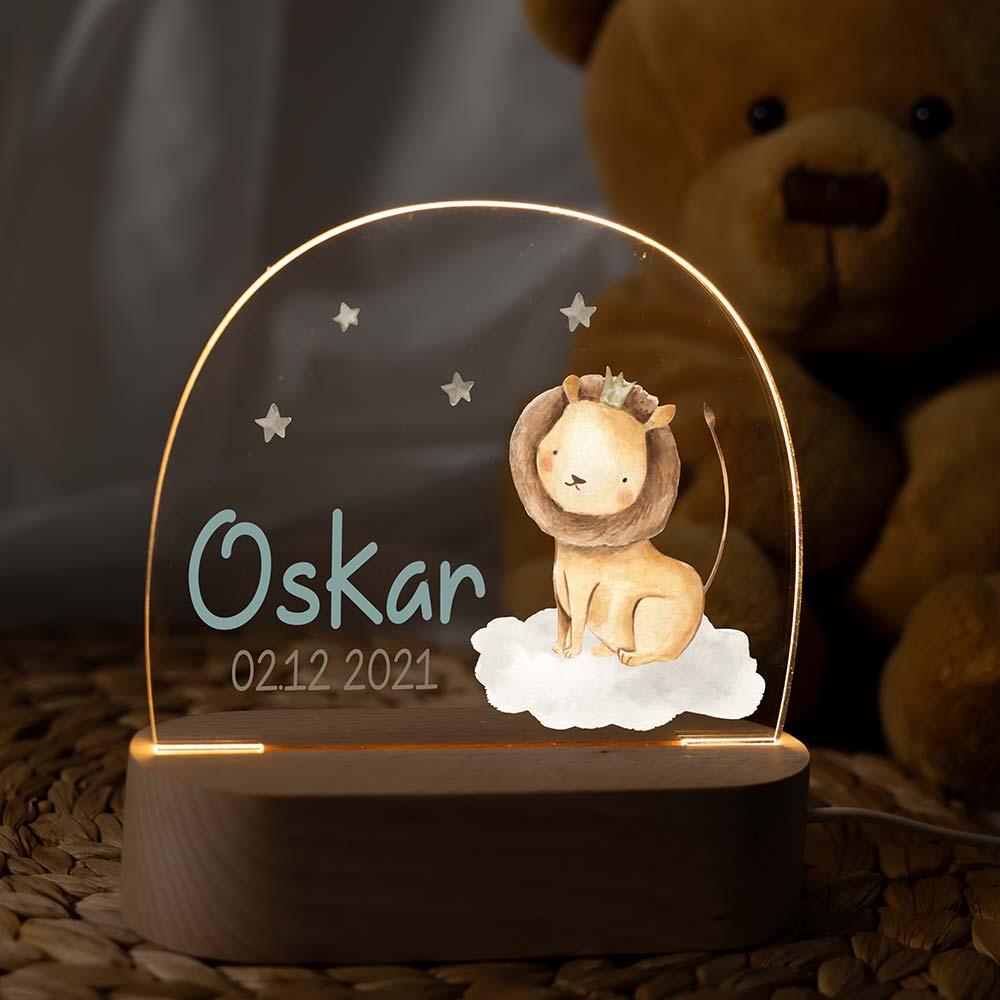 night lamp with baby lion, crown, and stars motif for children