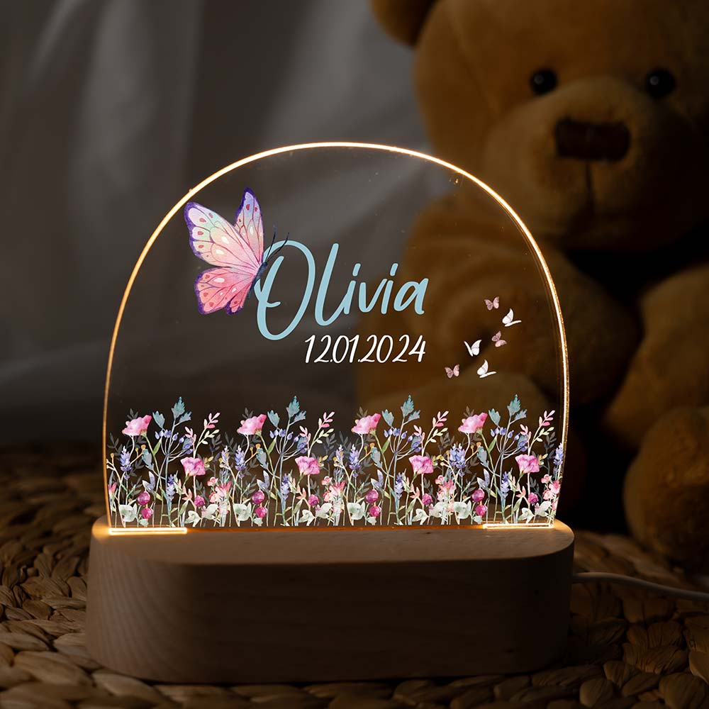 LED Nachtlicht Kinder personalisiert - Blumenwiese & Schmetterlinge