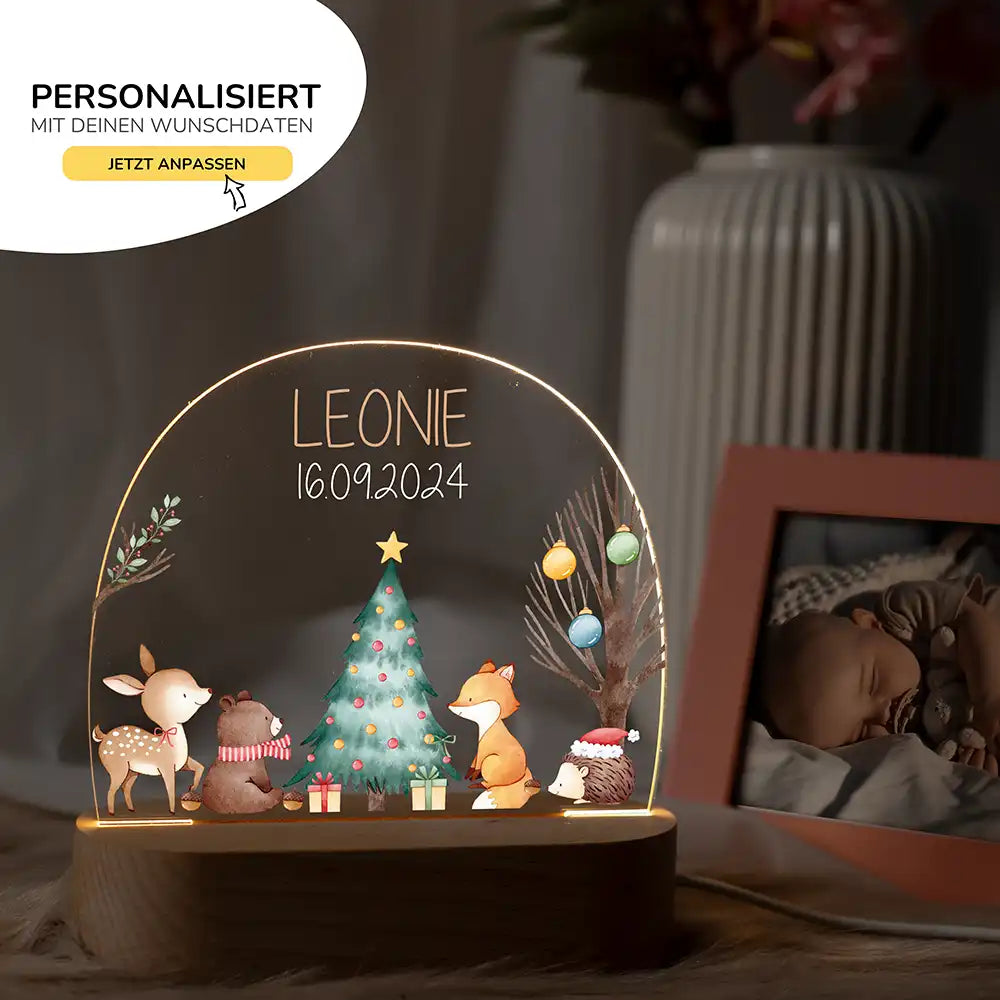 Nachtlicht Kinder personalisiert Weihnachten - Fuchs am Weihnachtbaum