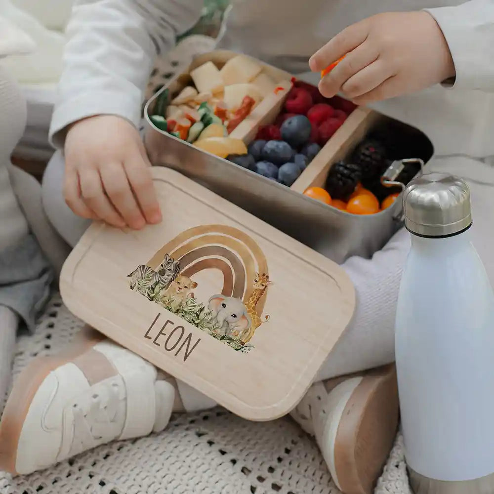 Brotdose Kinder personalisiert - Rainbow Animals