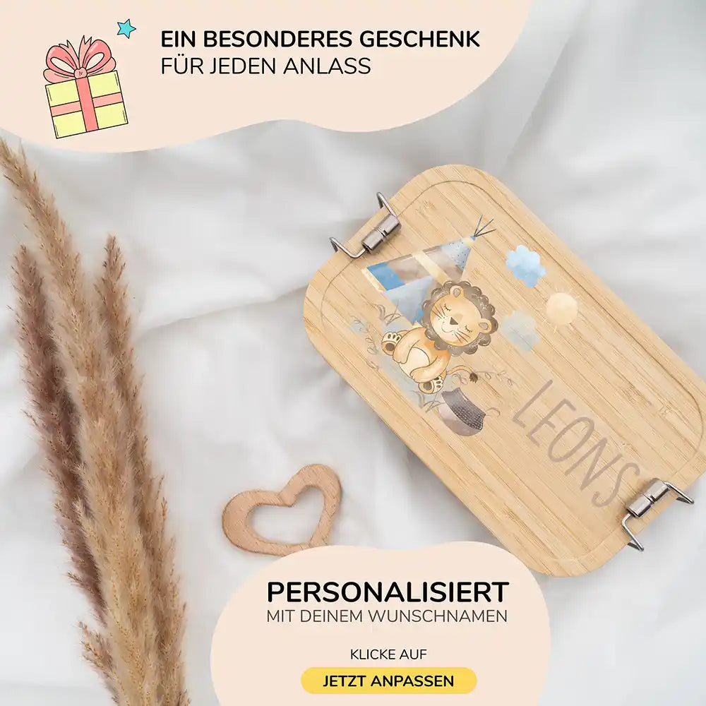 brotdose mit tipi löwe motiv und individuellem namen