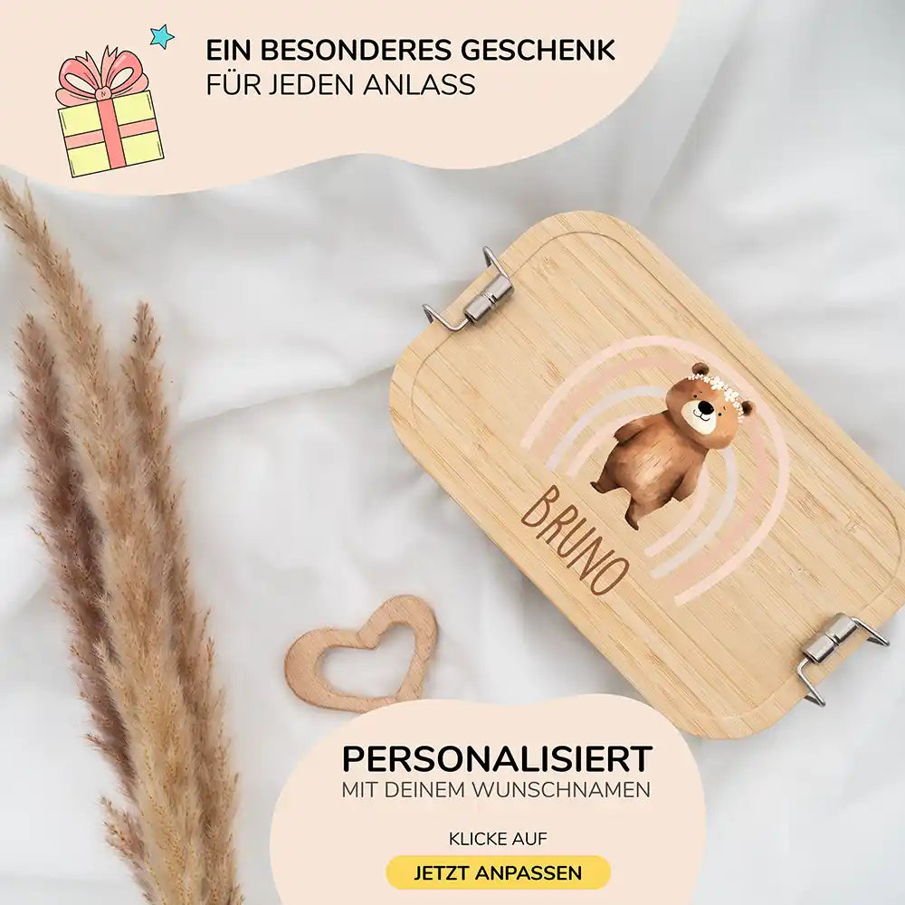 Brotdose personalisiert Bär Regenbogen