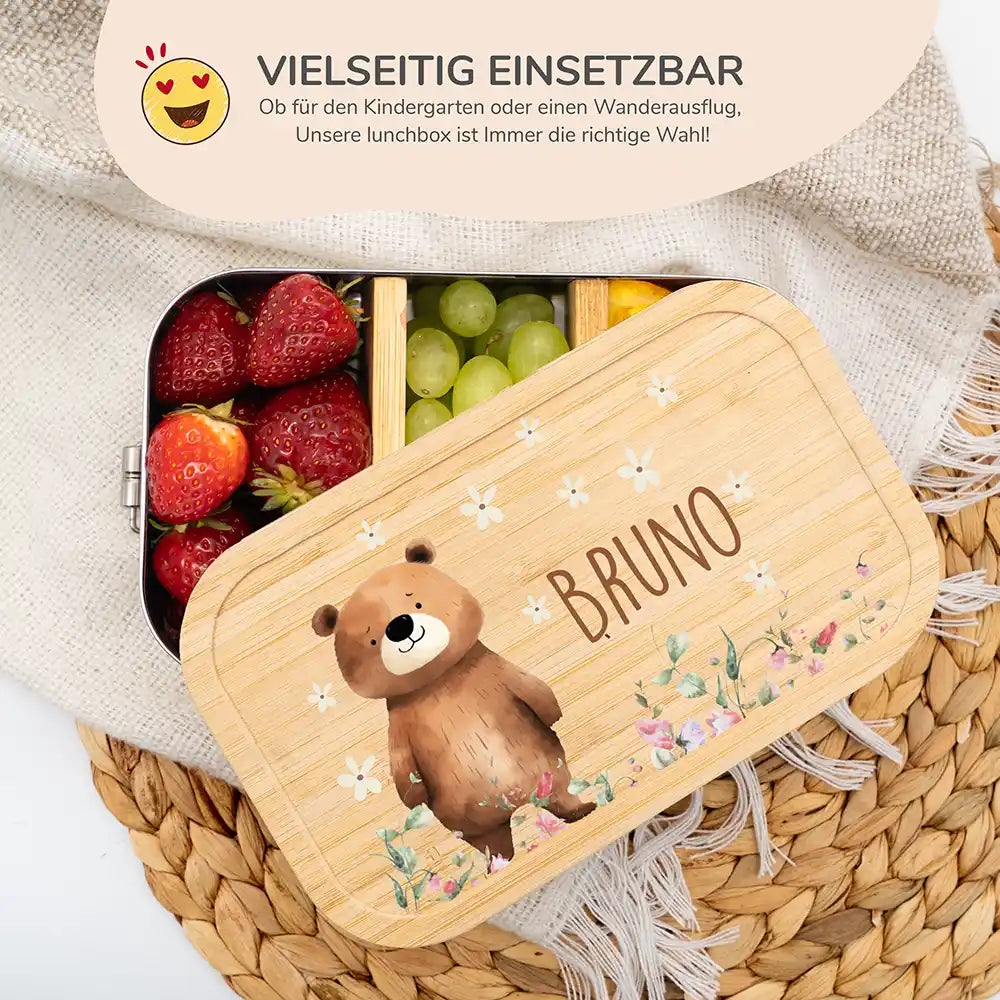 Brotdose personalisiert Bär Blumenwiese