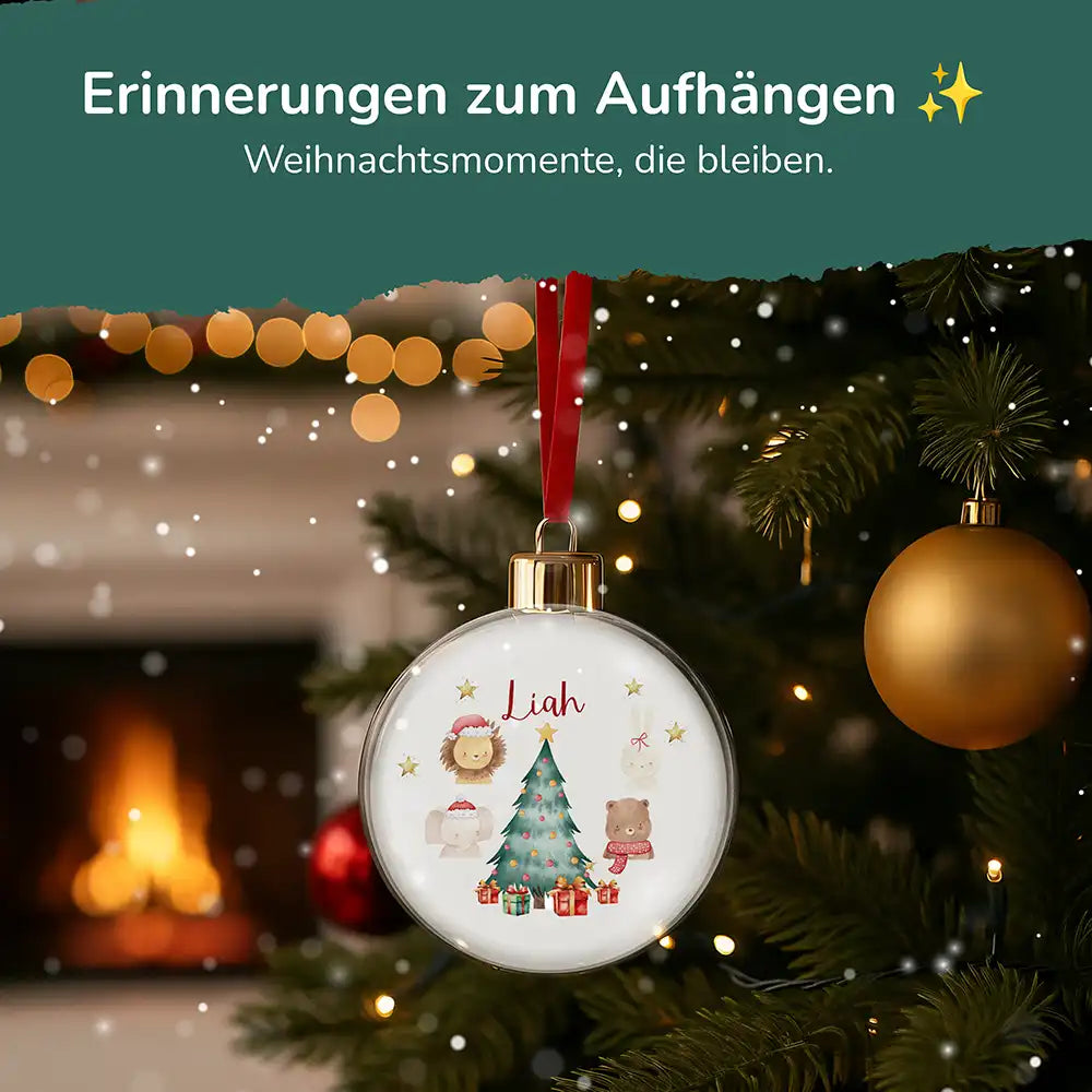 Weihnachtskugel personalisiert mit Namen - Weihnachtsbaum & Löwe