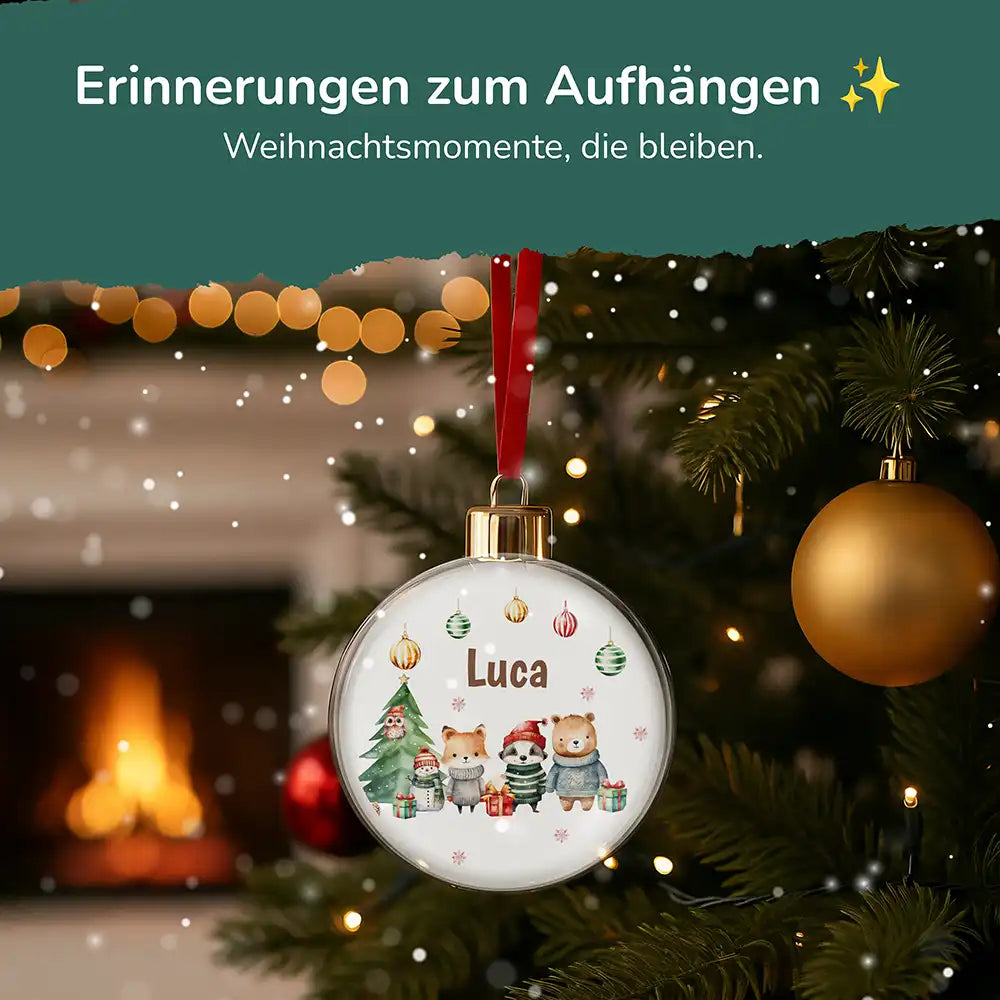 Weihnachtskugel personalisiert mit Namen - Schneeflocken-Tierchen voller Liebe
