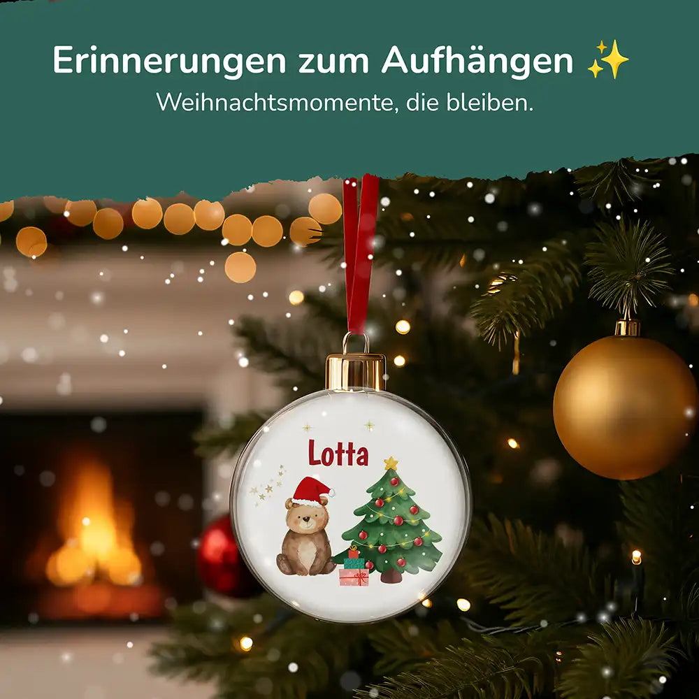 Weihnachtskugel personalisiert mit Namen - Kuscheliger Bär