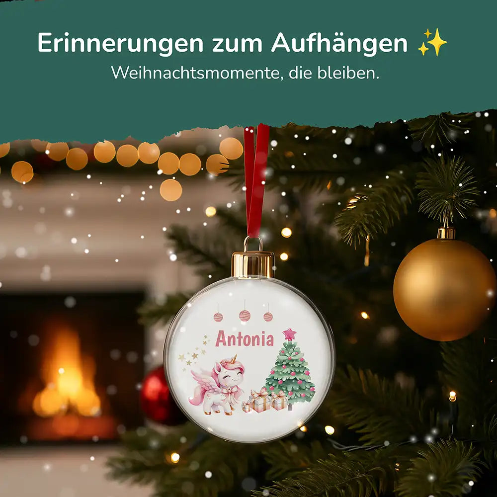 Weihnachtskugel personalisiert mit Namen - Einhorn