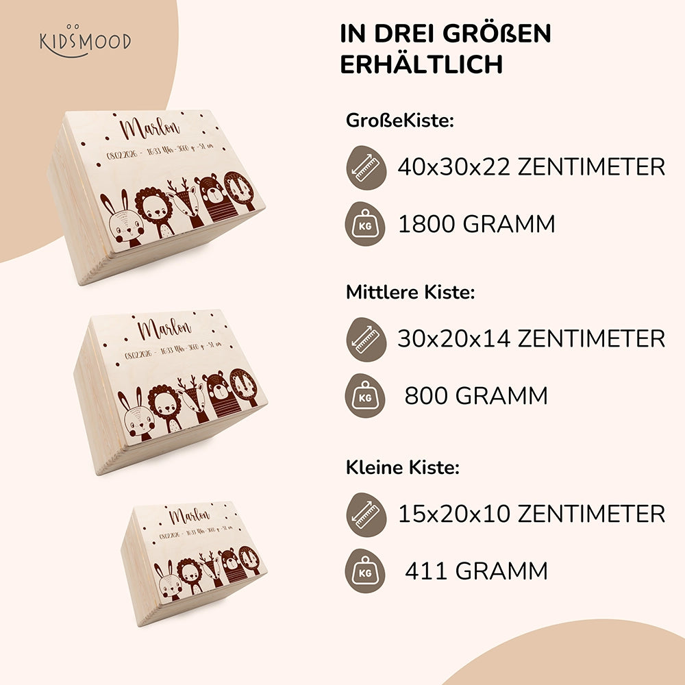 Erinnerungsbox Baby, Erinnerungskiste Baby - Tierfamilie graviert