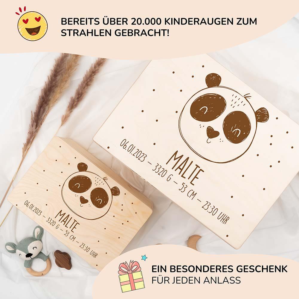 hochwertige erinnerungskiste mit panda personalisiert