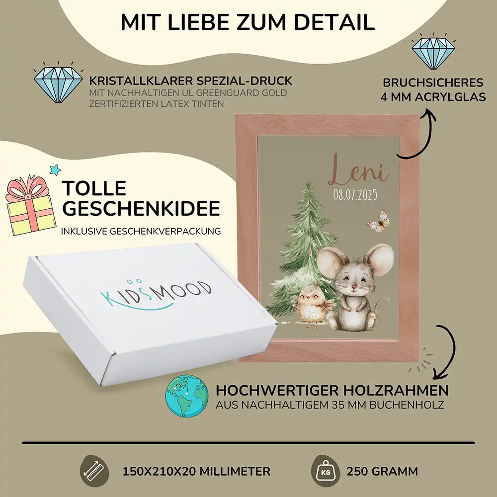 Personalisiertes LED Nachtlicht Bilderrahmen mit Namen - Maus