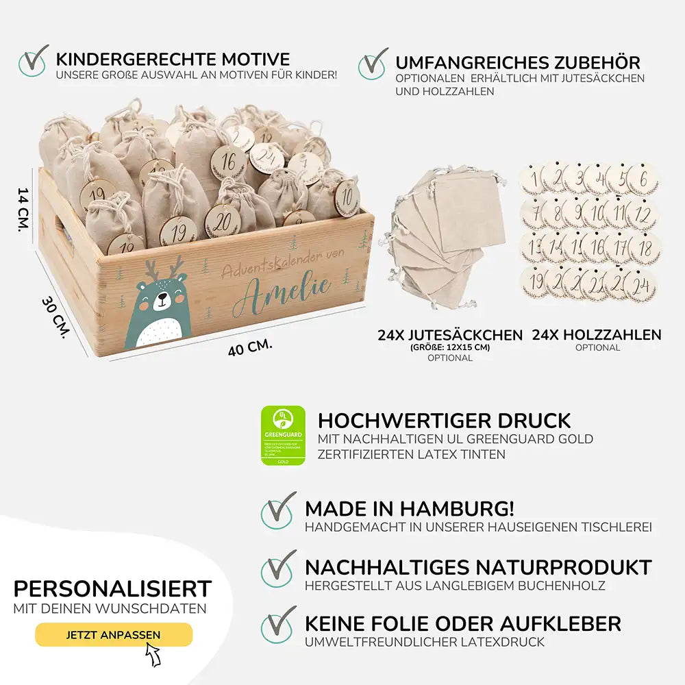 Personalisierte Adventskiste zum Befüllen - Boho Reh