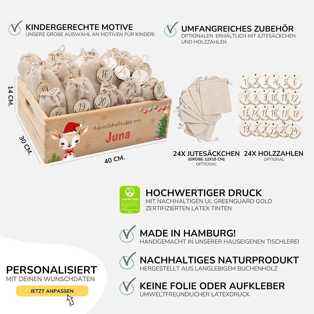 Personalisierte Adventskiste zum Befüllen - Baby Reh