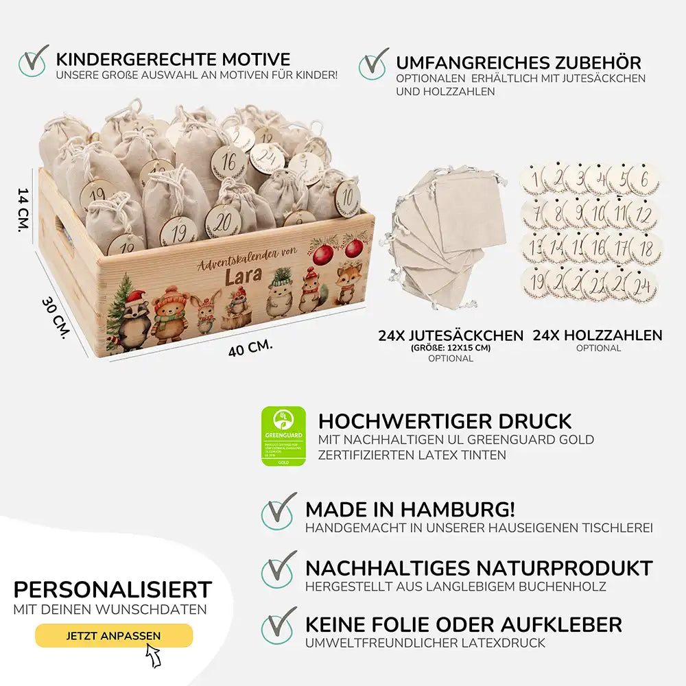 Personalisierte Adventskiste zum Befüllen - Weihnachten Tiere