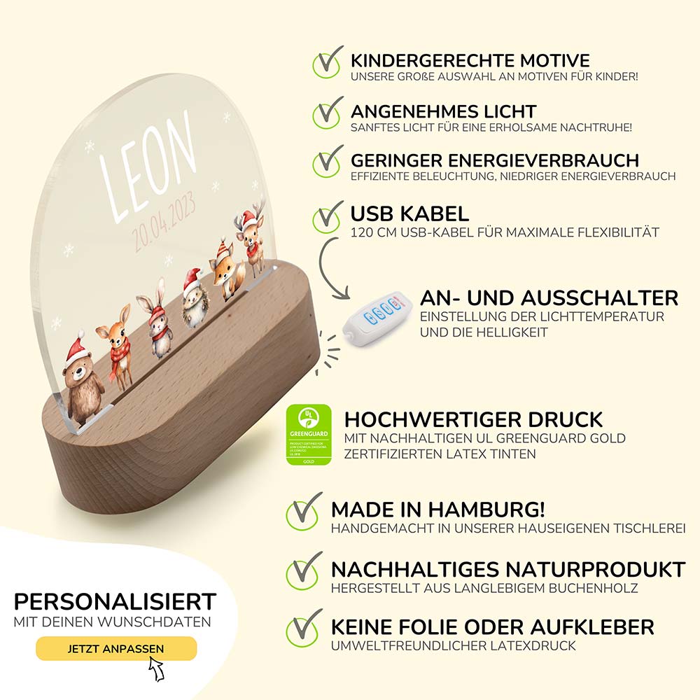 LED Nachtlicht Kinder personalisiert - Weihnachtsfreunde