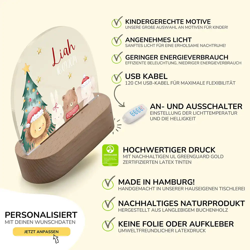 Nachtlicht Kinder personalisiert Weihnachten - Waldzauber
