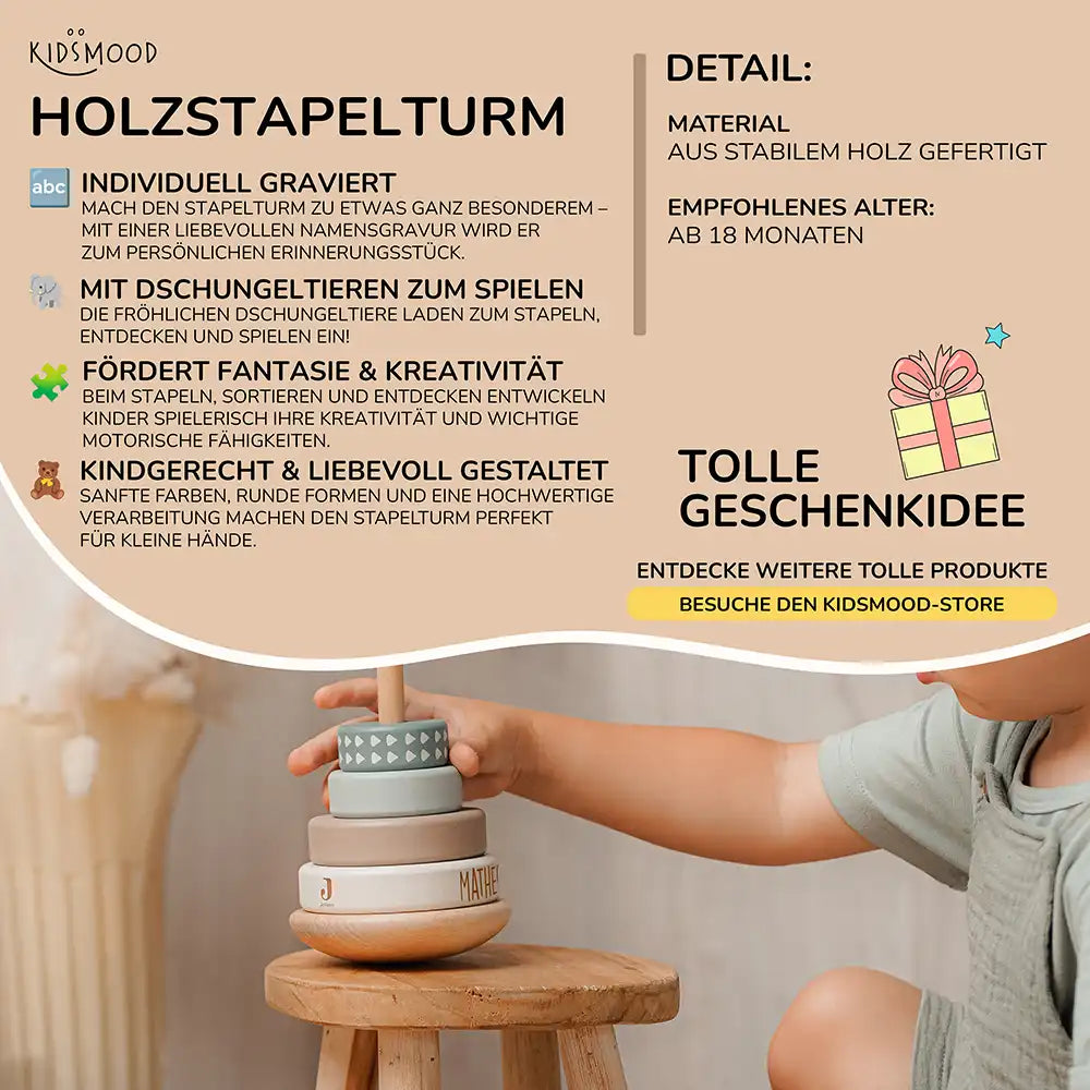 Holzstapelturm Regenbogen personalisiert mit Namen
