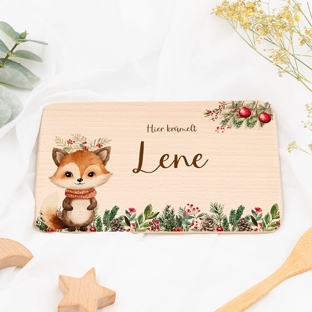 Frühstücksbrettchen Weihnachten mit süßem Fuchs - Geschenk Weihnachten