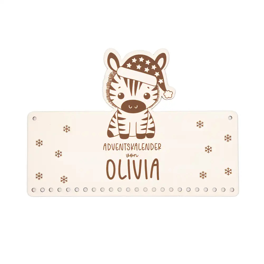 Personalisierbarer Adventskalender "Zebra" - Holz & Jute für Kinder