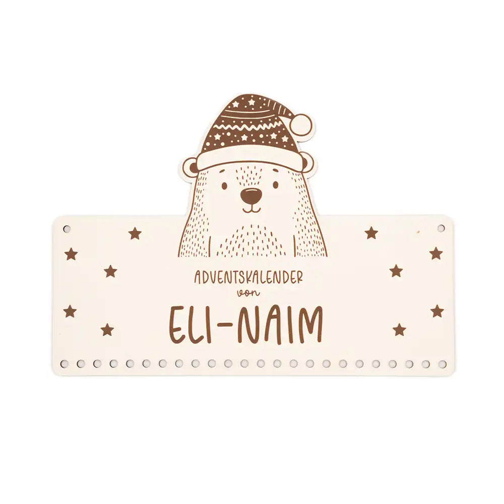 Personalisierbarer Adventskalender "Eisbär" - Holz & Jute für Kinder