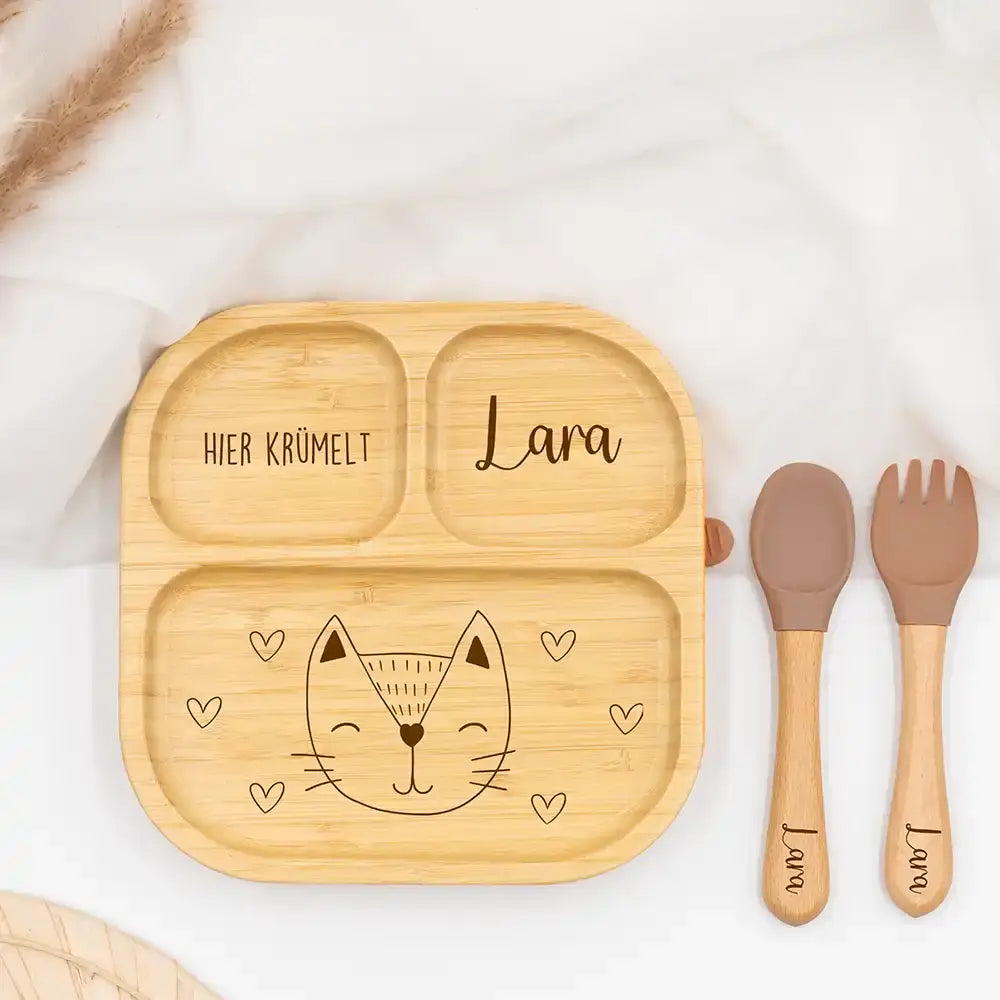 Personalisierter Bambusteller mit Saugnapf