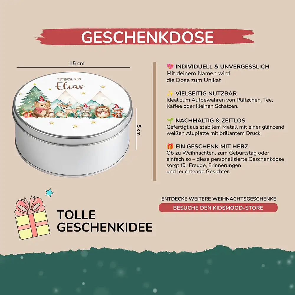 Keksdose aus Metal personalisiert - Kekszauber mit Waldfreunden