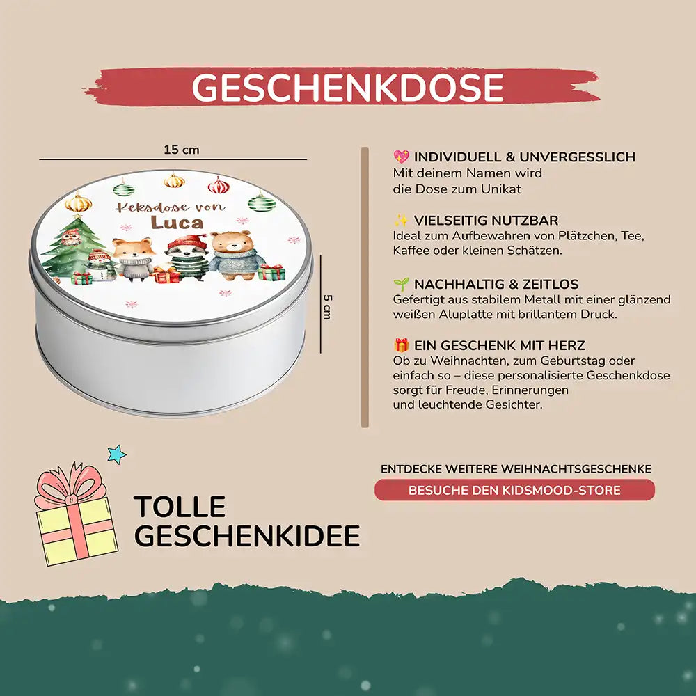 Keksdose aus Metal personalisiert - Zauberhafte Wintertiere