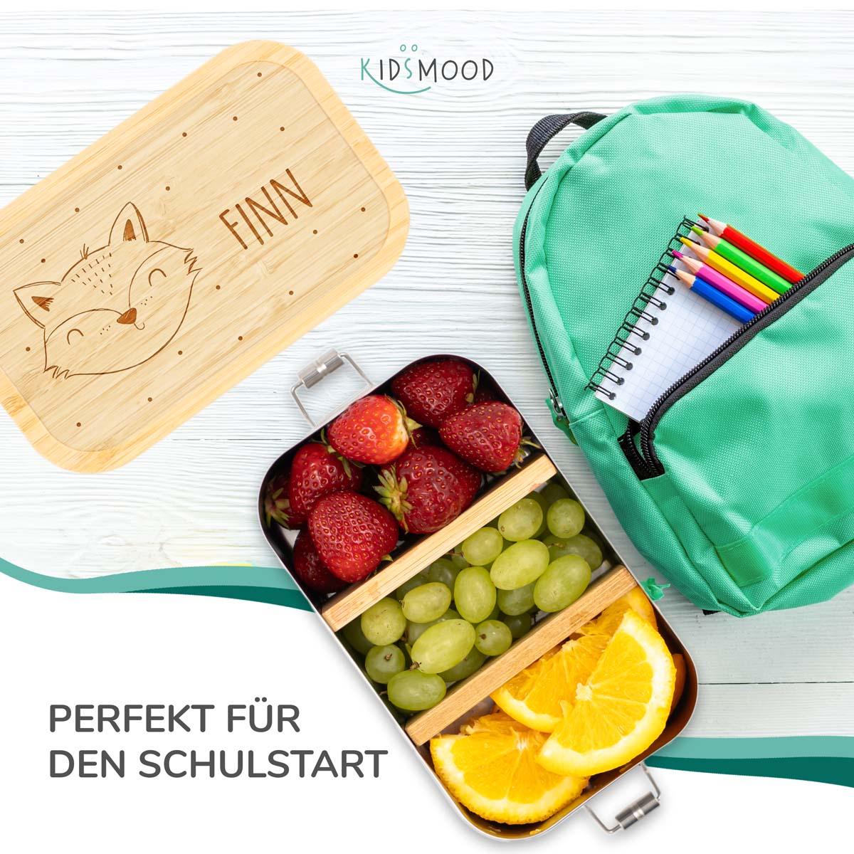 lunchbox with fuchsgesicht design and personalized name