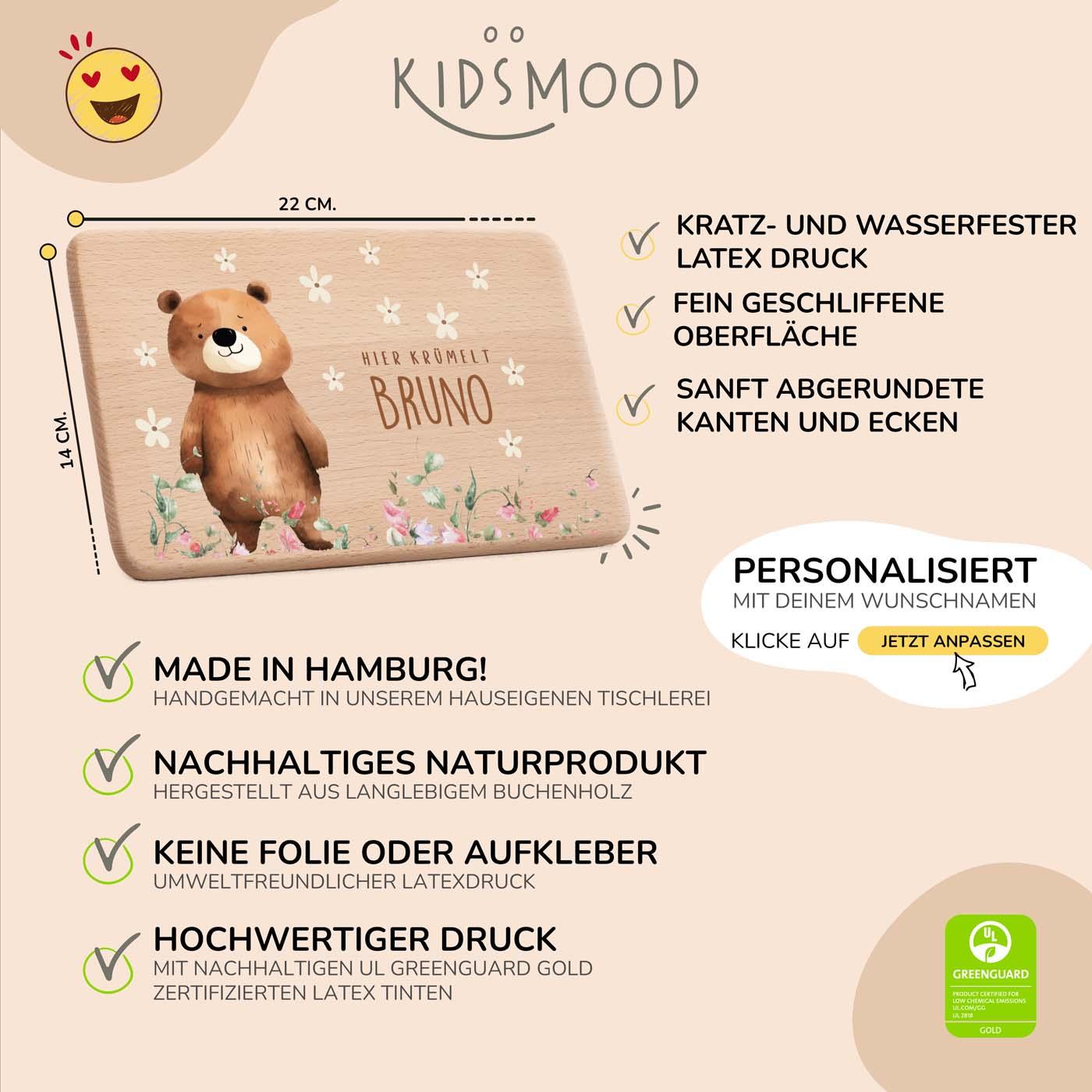 Personalisiertes Frühstücksbrettchen Bär Blimenwiese