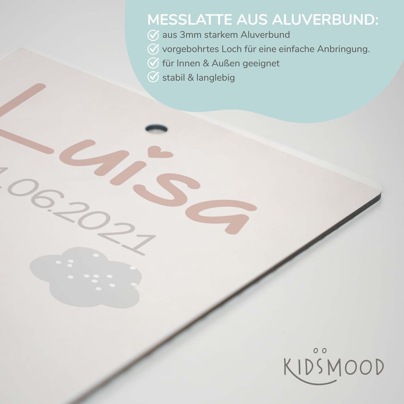 Personalisierte Aluverbund / Holz Messlatte Vogel