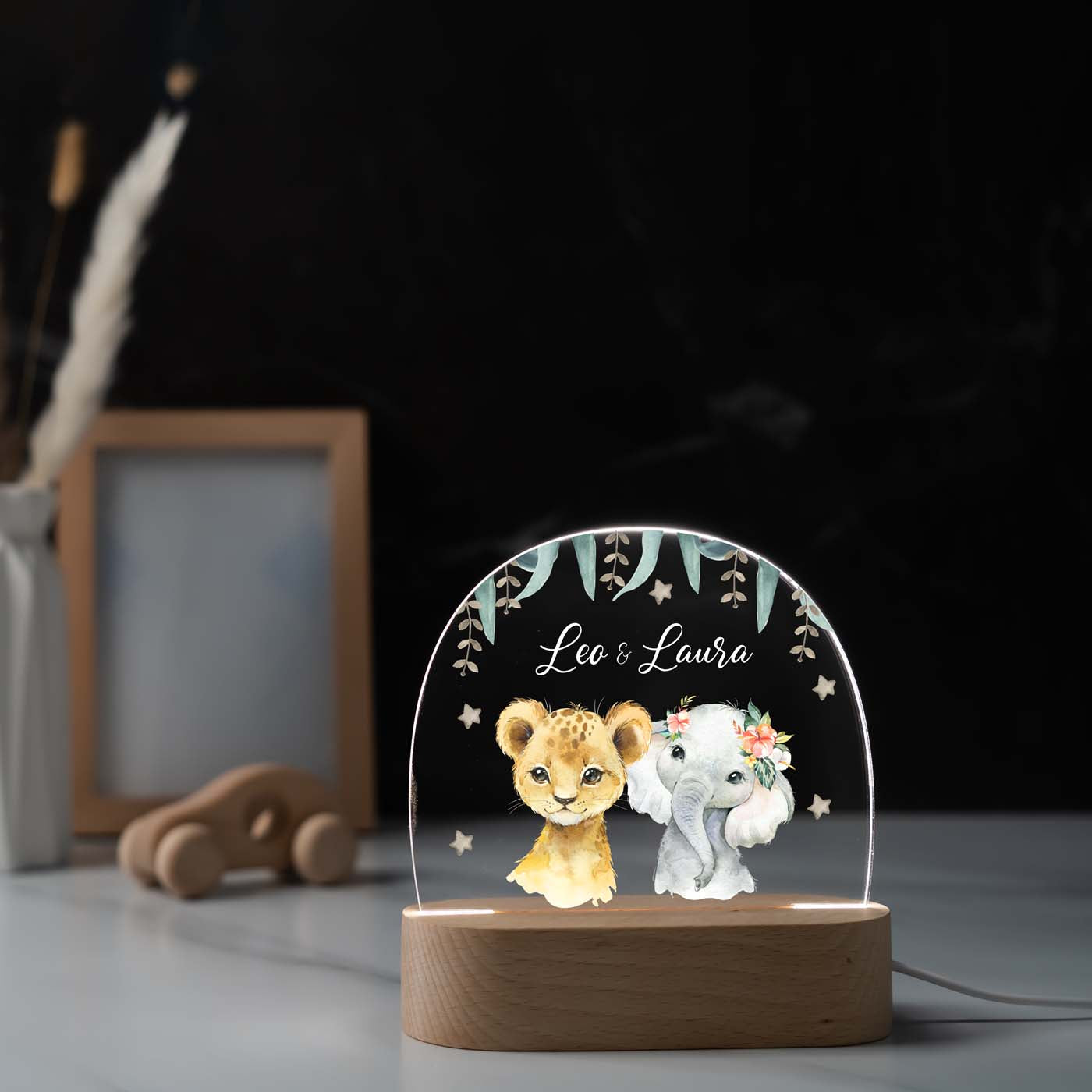 Personalisierte Nachtlampe für Kinder - Löwe Elefant