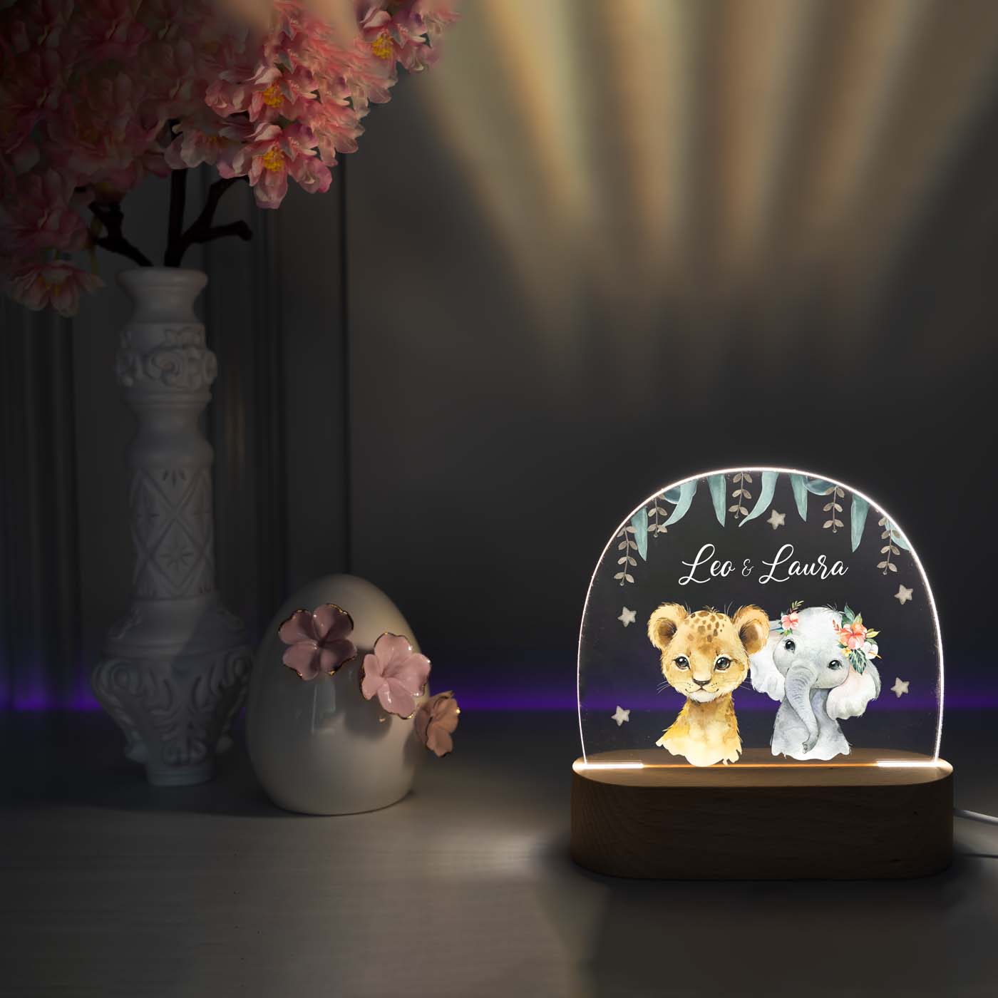 Personalisierte Nachtlampe für Kinder - Löwe Elefant