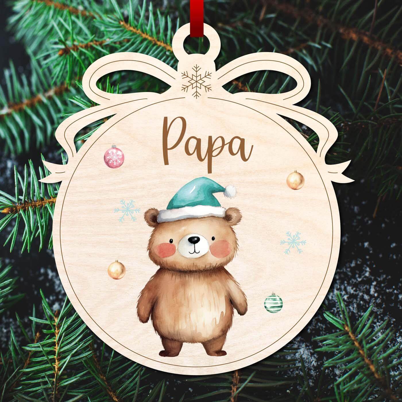 Weihnachtskugeln Bär aus Holz personalisiert Tierfamilie