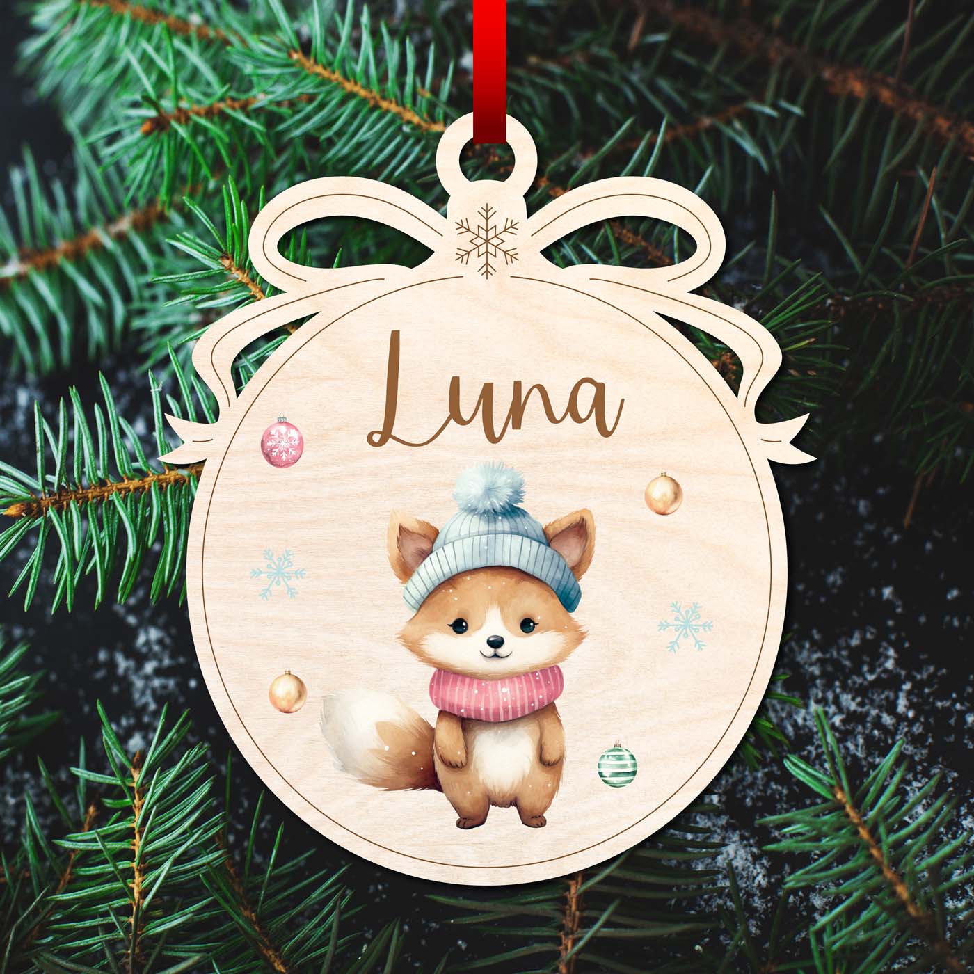 Weihnachtskugeln Bär aus Holz personalisiert Tierfamilie