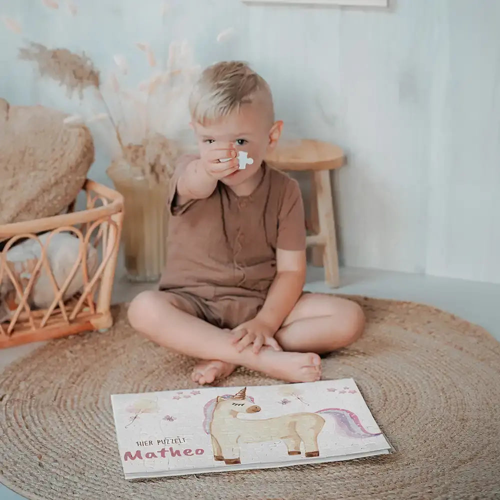 Kinderpuzzle personalisiert mit Namen - Einhorn
