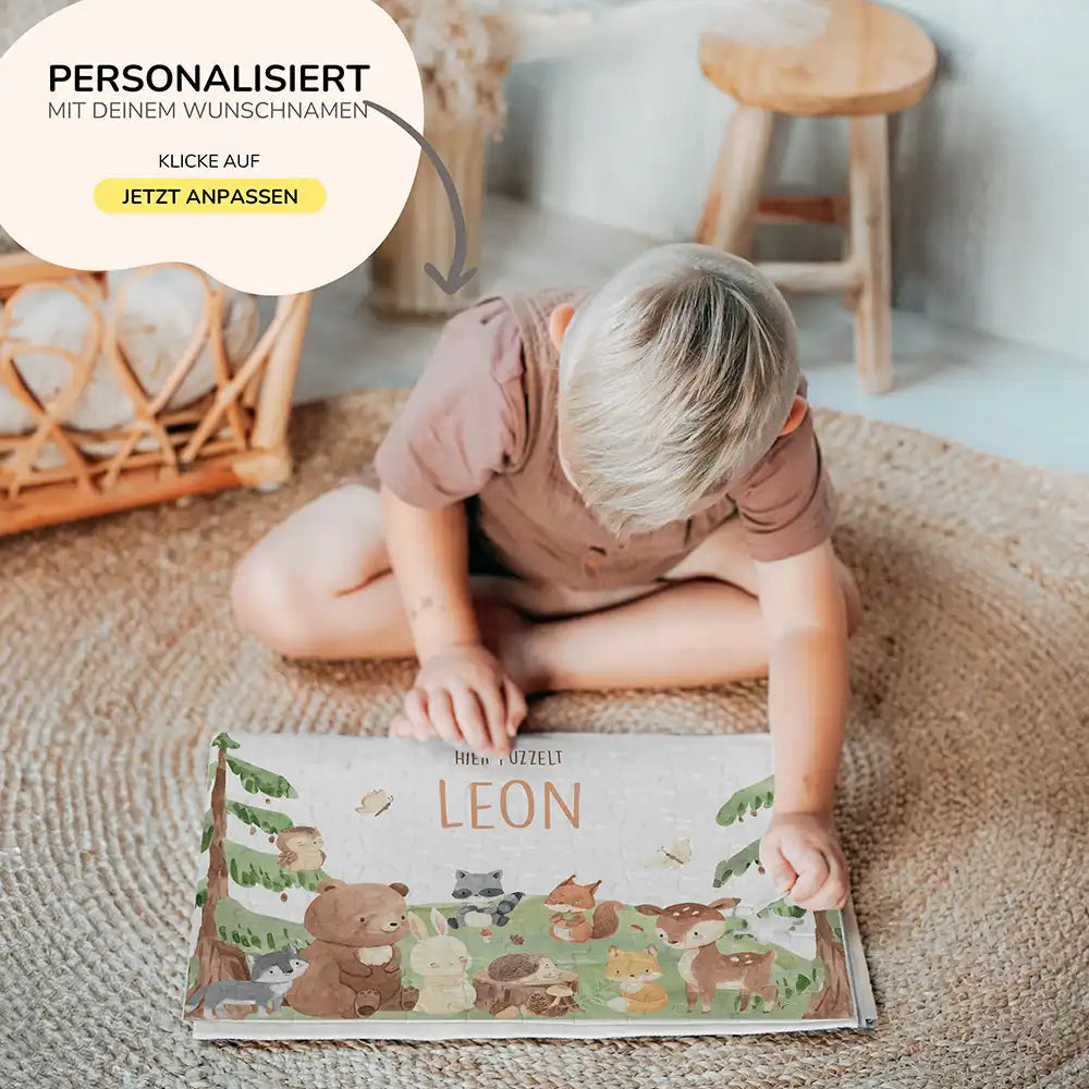 Kinderpuzzle personalisiert mit Namen - niedliche Waldtiere