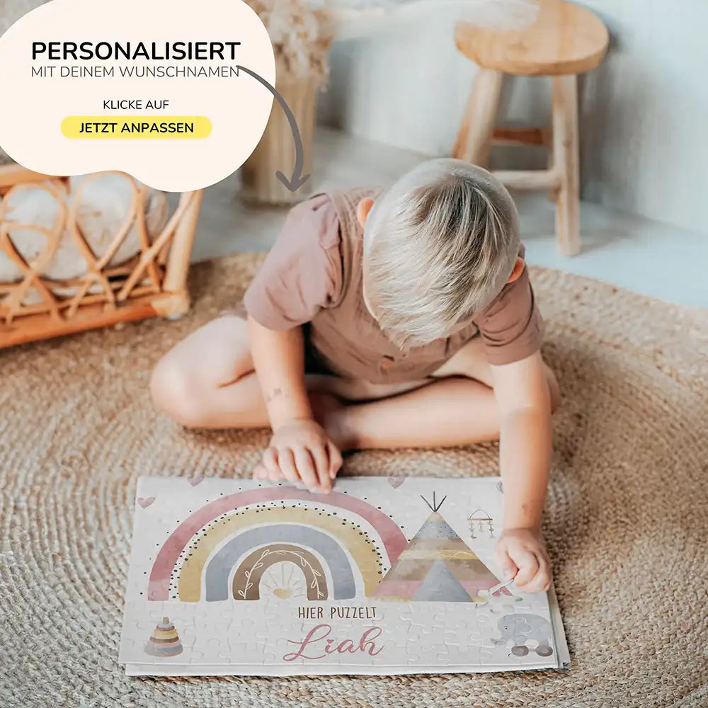 Kinderpuzzle personalisiert mit Namen - Regenbogen Tipi