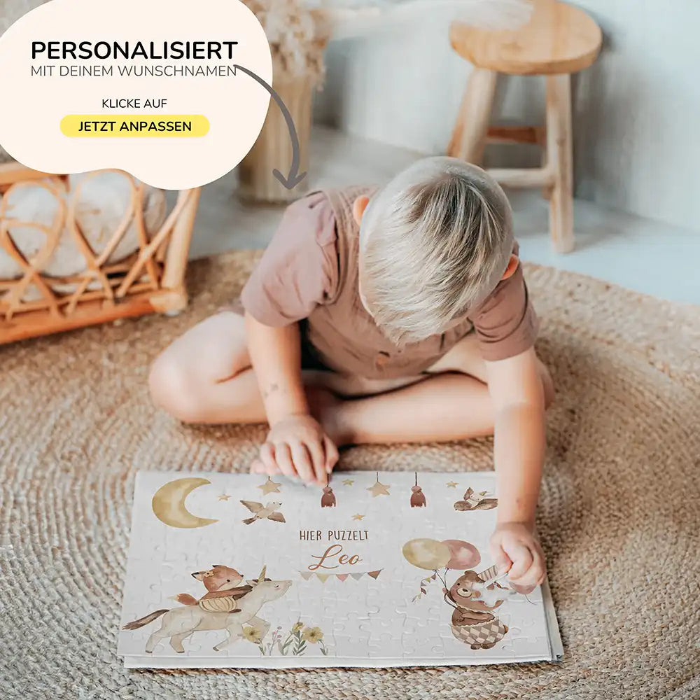 Kinderpuzzle personalisiert mit Namen - Zauberhafte Tiere