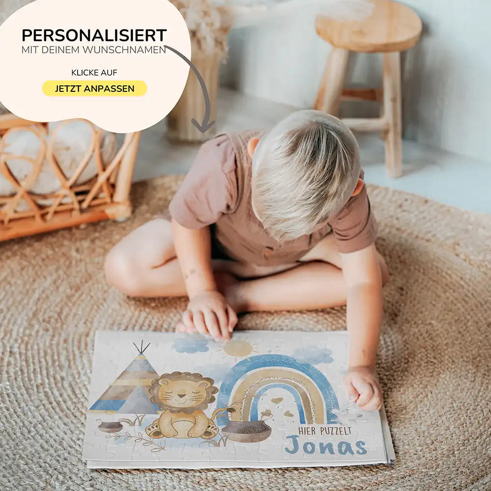 Kinderpuzzle personalisiert mit Namen - Löwe mit Regenbogen