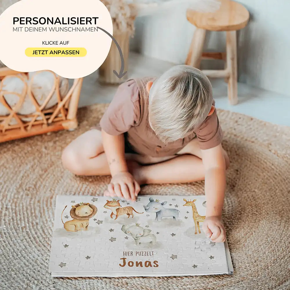 Kinderpuzzle personalisiert mit Namen - Wilde Safari