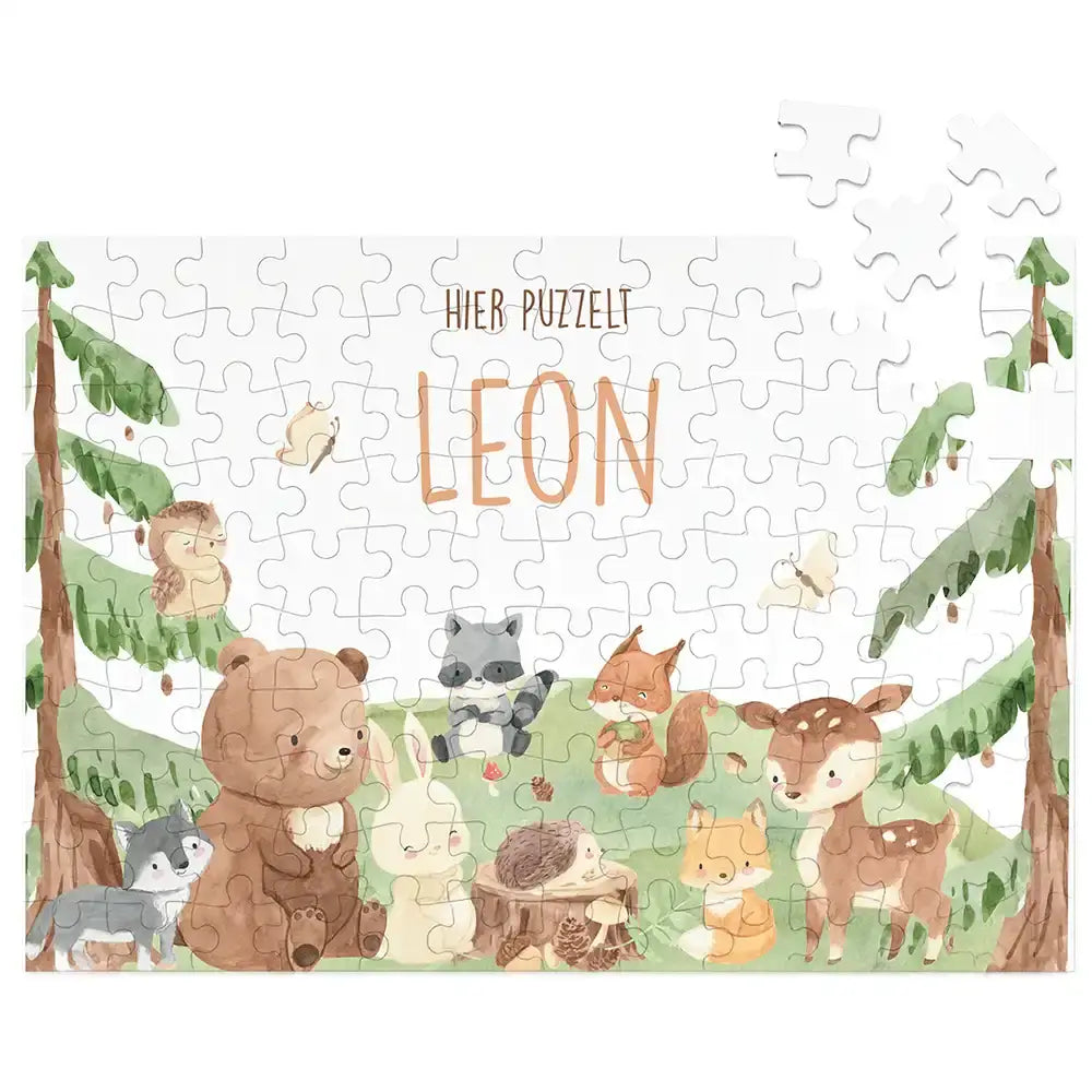 Kinderpuzzle personalisiert mit Namen - niedliche Waldtiere