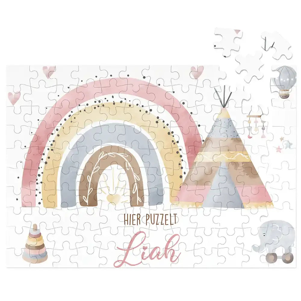 Kinderpuzzle personalisiert mit Namen - Regenbogen Tipi