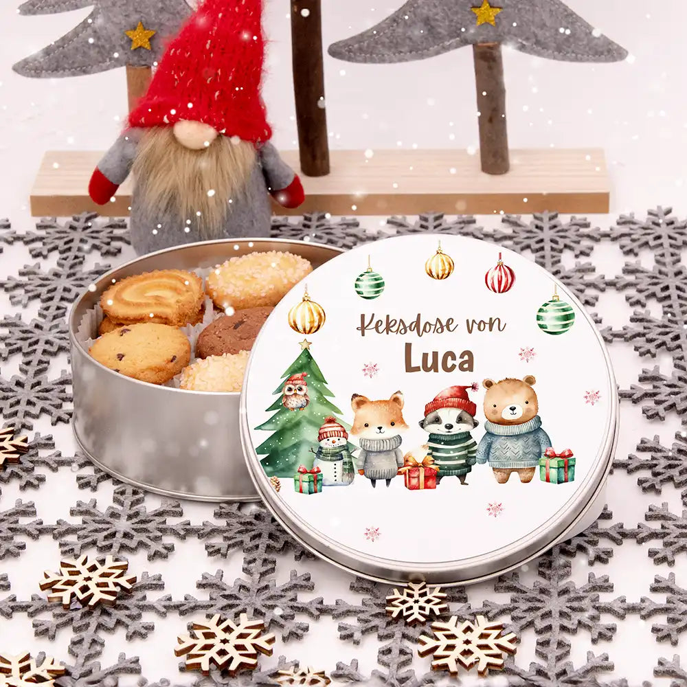 Keksdose aus Metal personalisiert - Zauberhafte Wintertiere