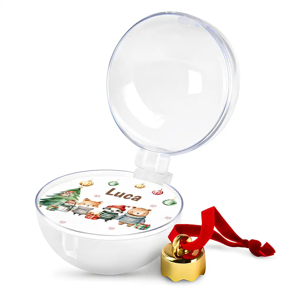 Weihnachtskugel personalisiert mit Namen - Schneeflocken-Tierchen voller Liebe