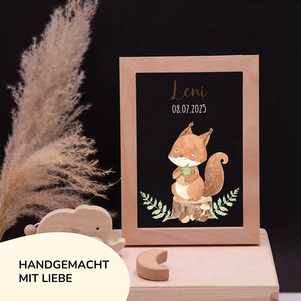 Personalisiertes LED Nachtlicht Bilderrahmen mit Namen - Eichhhörnchen