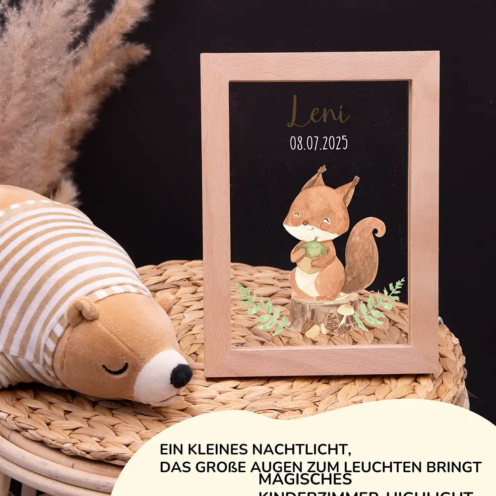 Personalisiertes LED Nachtlicht Bilderrahmen mit Namen - Eichhhörnchen