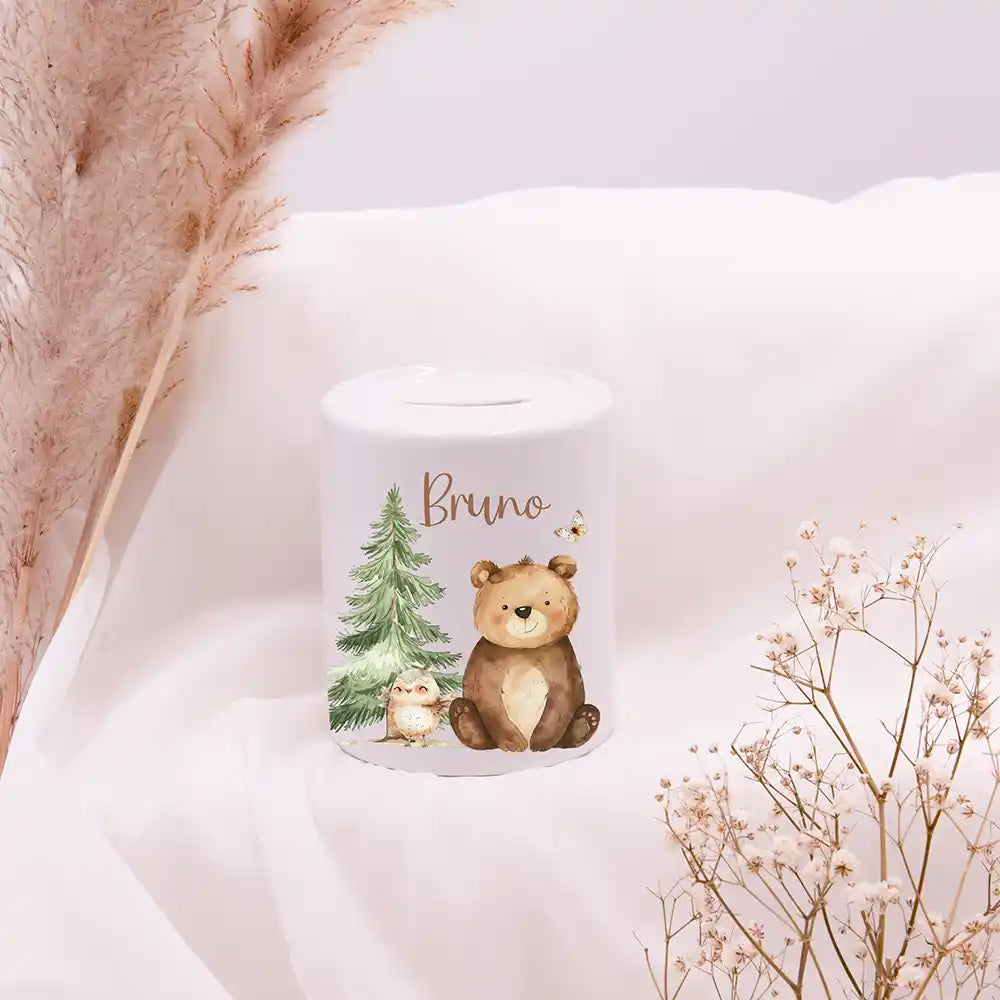 Spardose Kinder aus Keramik - Bär im Wald