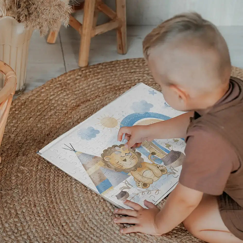 Kinderpuzzle personalisiert mit Namen - Löwe mit Regenbogen