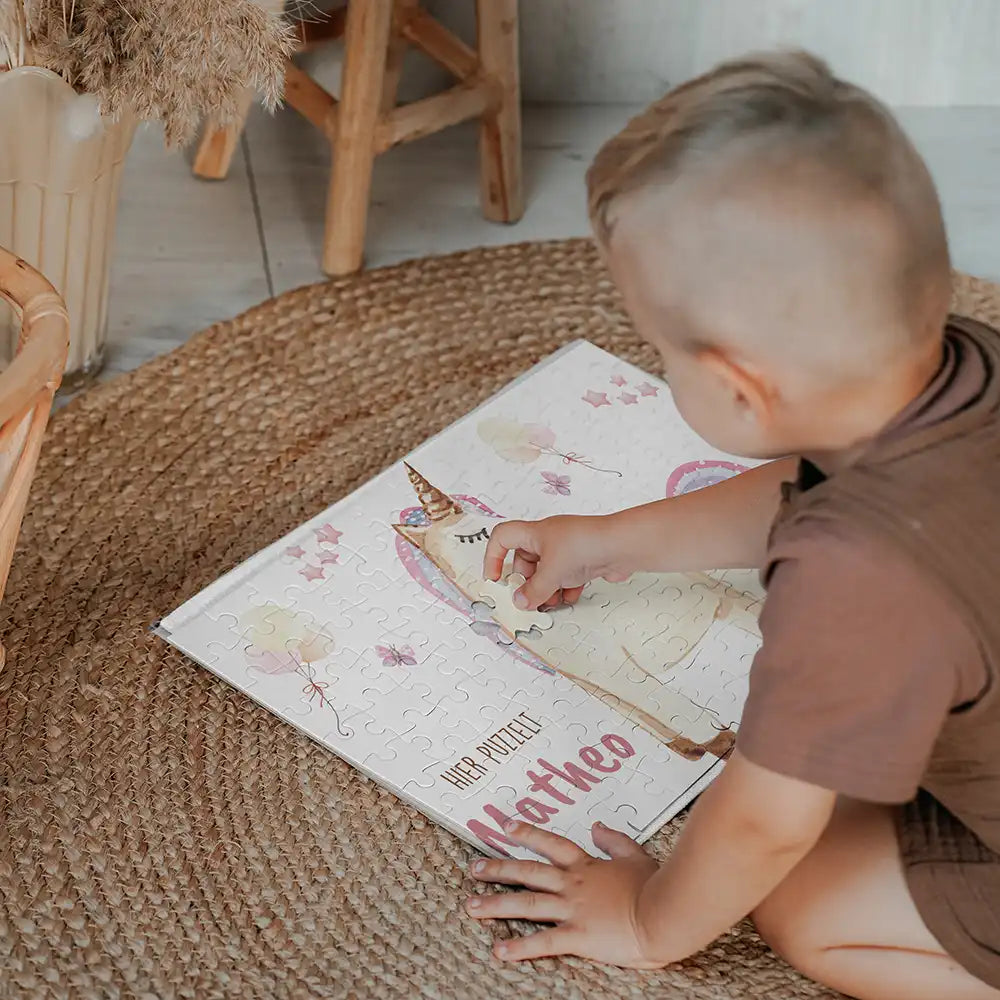 Kinderpuzzle personalisiert mit Namen - Einhorn
