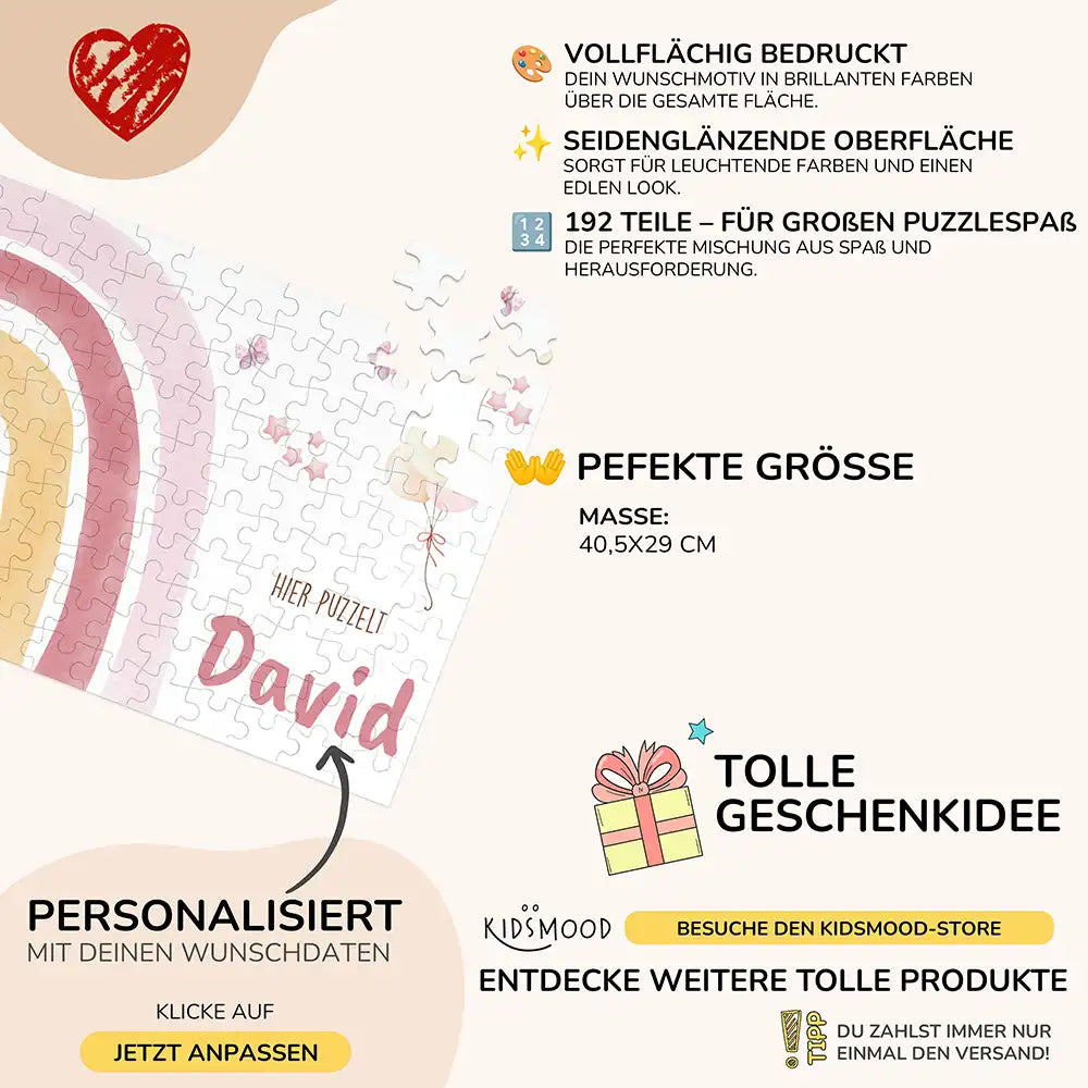 Kinderpuzzle personalisiert mit Namen - Regenbogen