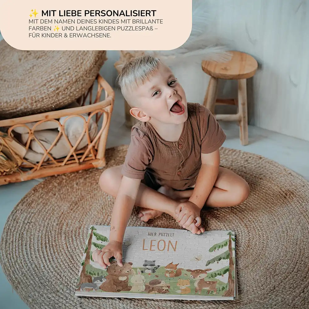 Kinderpuzzle personalisiert mit Namen - niedliche Waldtiere